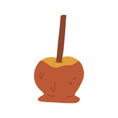 Obraz premium Hand drawn caramel apple, cartoon flat vector illustration isolated on white background. Halloween trick or treat element. Apple dipped in caramel.