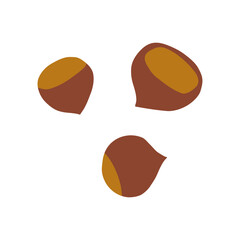 Hand drawn chestnuts group, cartoon flat vector illustration isolated on white background. Concept of autumn nature and food.