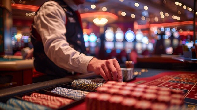 Casino Staff: A photo of a casino cashier exchanging chips for cash at a cashier's window