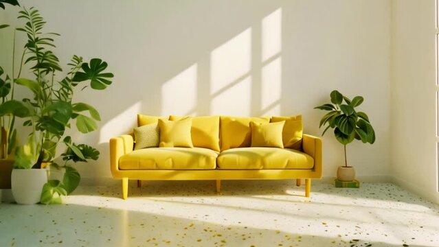 video living room with light yellow sofa
