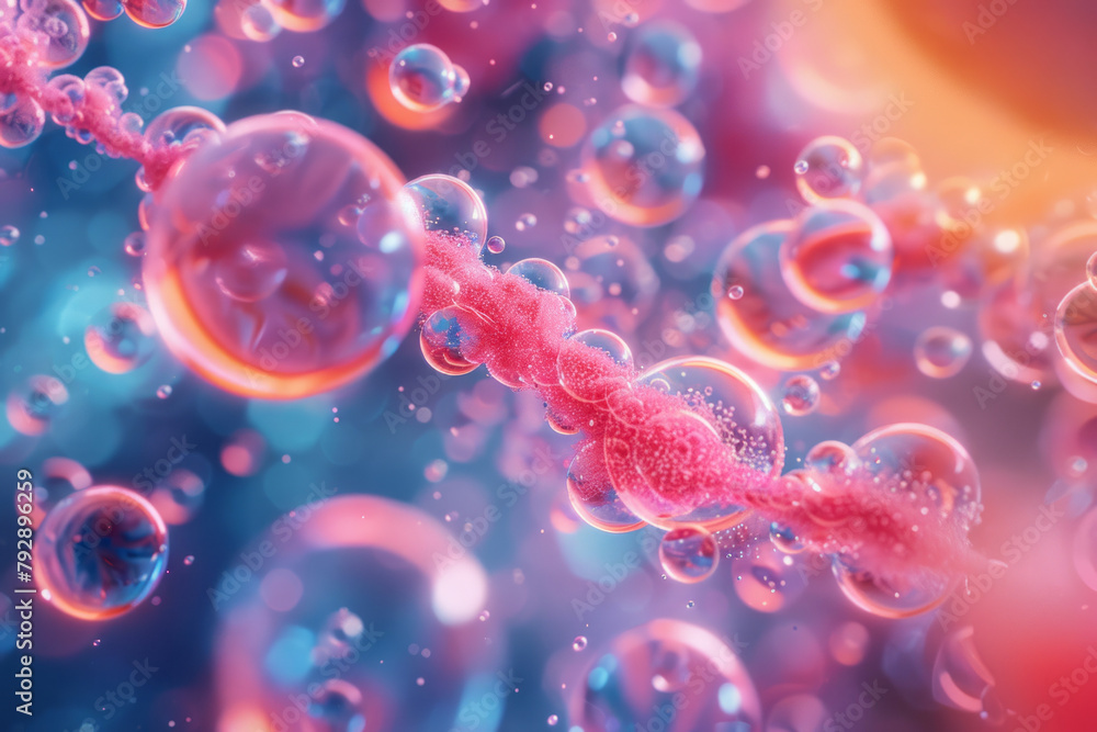 Poster a scene depicting the molecular breakdown of glucose during cellular respiration, highlighting the r