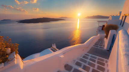 Beautiful sunset at Santorini island Greece. - obrazy, fototapety, plakaty