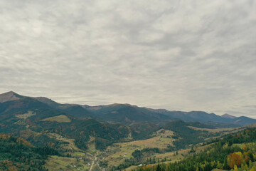 Aerial view of beautiful mountain forest on autumn day