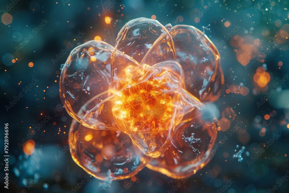 Leinwandbilder A photograph of a radioactive atom undergoing decay, emitting particles and changing into a differen