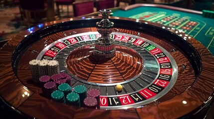 Roulette Betting: A photo of a roulette table with chips and a betting layout, showing the different betting