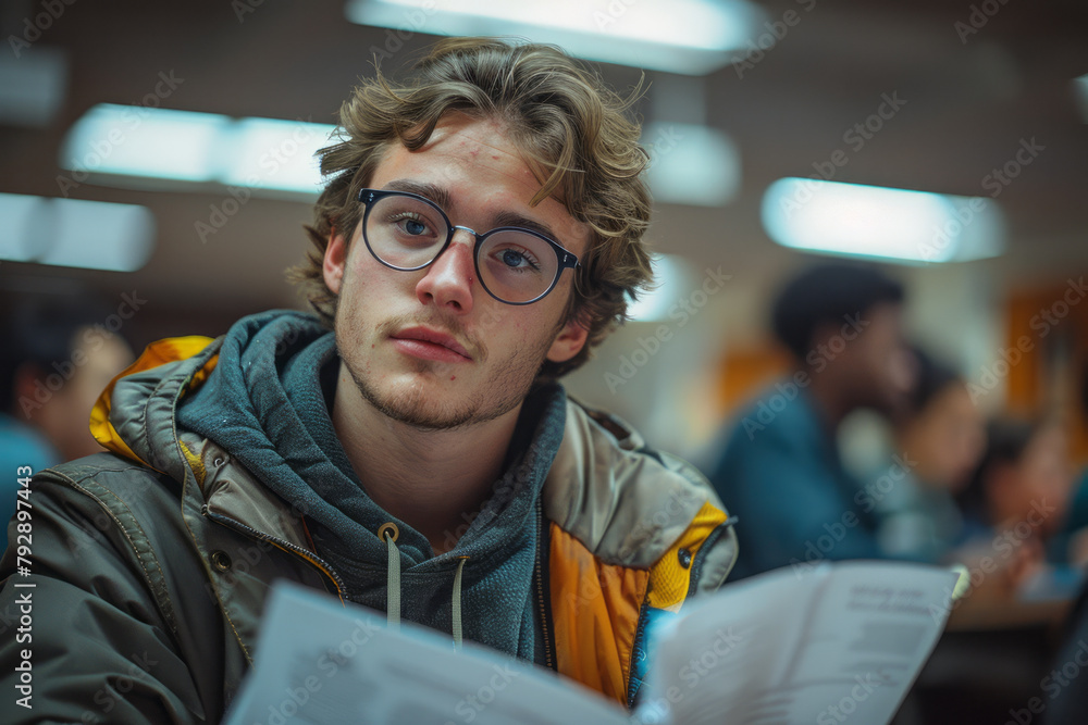 Aufkleber an image of a nervous student practicing his lines one last time before giving a speech on behalf of