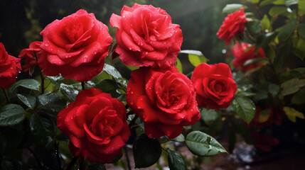 bunch of roses,  Red roses in the garden. Red roses in the garden. Beautiful red roses.