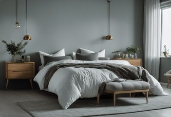 bedroom gray cozy White