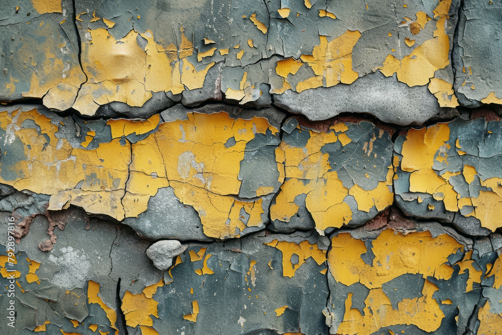 Poster a photograph of a wall with peeling paint, symbolically representing the slow process of radioactive