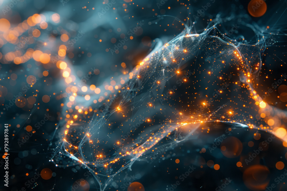 Fototapete An image of a digital art piece where glowing lines and nodes represent the unpredictable paths of r