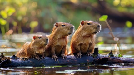 cute group of capybaras in a lake