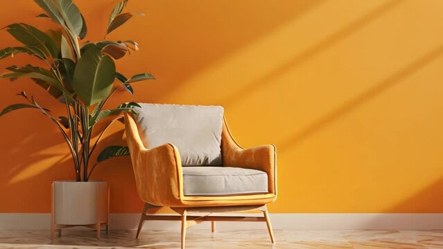 video gray armchair in orange living room
