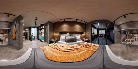 360 degrees hotel room 3d rendering - obrazy, fototapety, plakaty