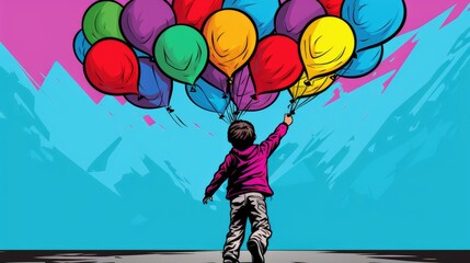 Obraz premium little child with colorful balloons illustration
