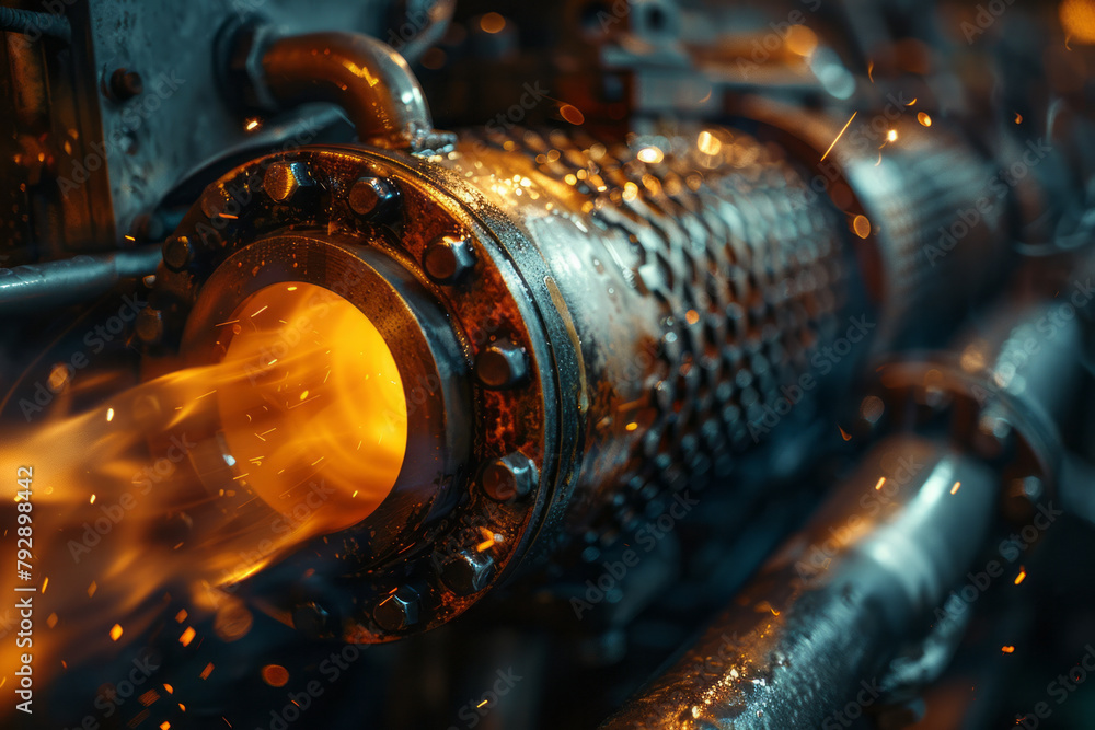 Poster an image of a catalytic converter in action, with thermal cameras showing the hotspots where polluta