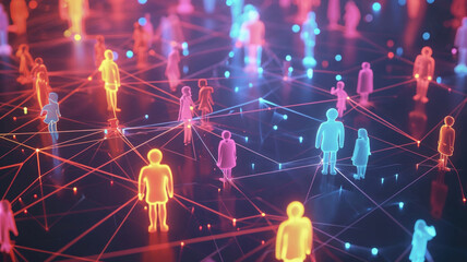 A colorful image of people connected by lines