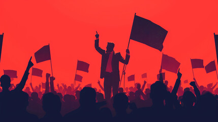 A politician delivers a powerful speech to an enthusiastic crowd at a rally  flags waving in the air  symbolizing the core of democratic voting
