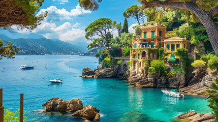 Beautiful view of Portofino Liguria Italy