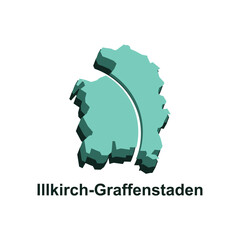 Map of Illkirch Graftenstaden design illustration, vector symbol, sign, outline, World Map International vector template on white background