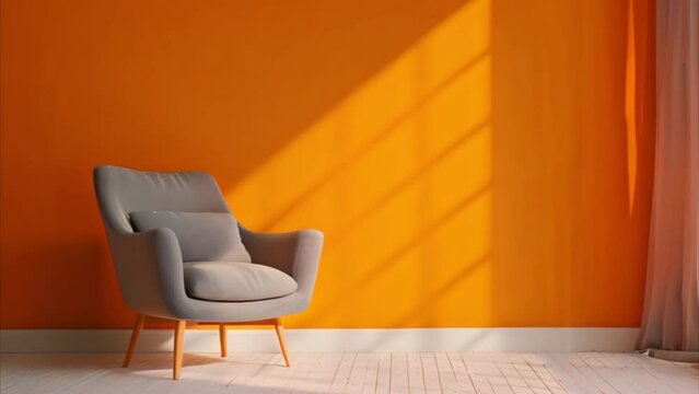 video gray armchair in orange living room