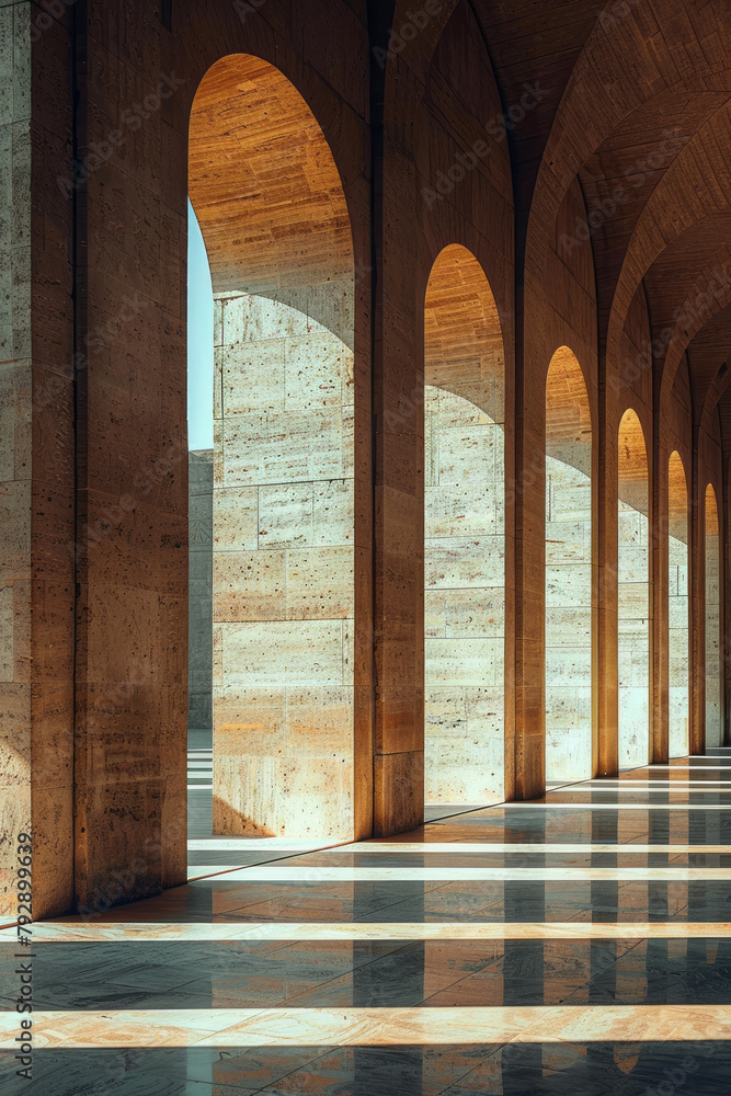 Fototapete a photograph-style illustration of an open space with a sparse arrangement of thin, rectangular colu