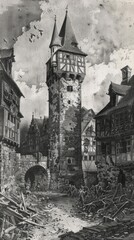 Charm of an old engraving town, history comes to life through intricate details and timeless architecture, the past with its rustic beauty and nostalgic ambianc
