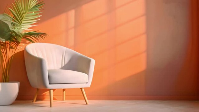 video gray armchair in orange living room