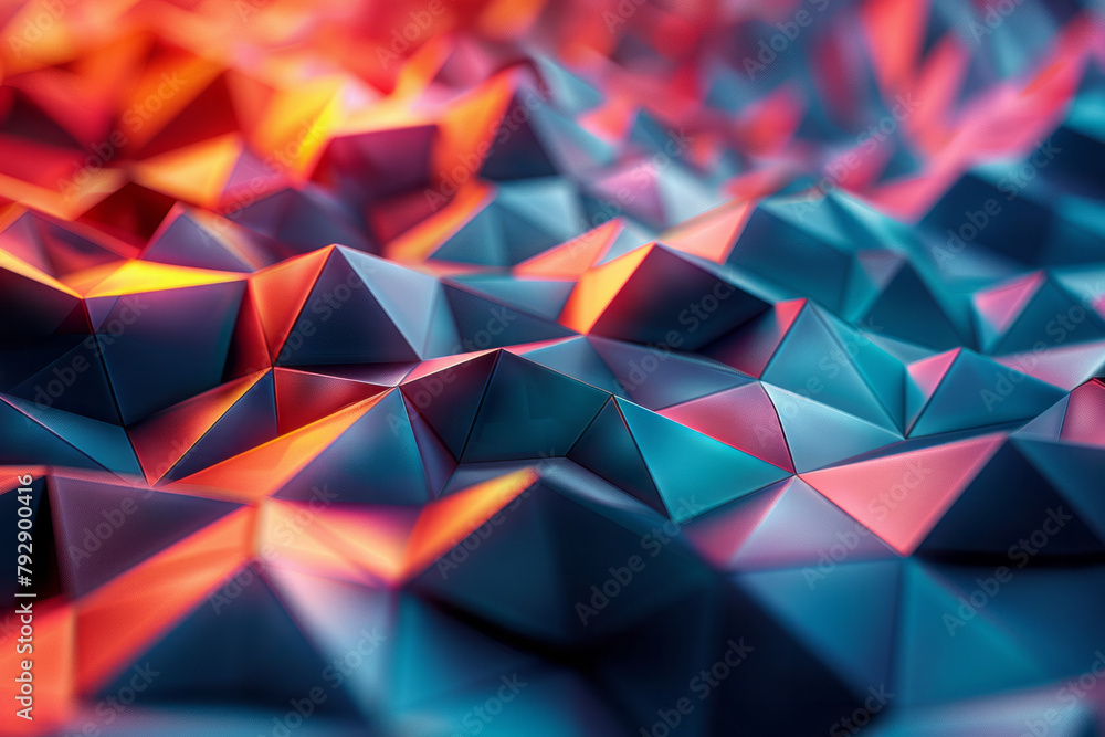 Poster A scene showing a digital wallpaper design with waves of asymmetrical triangles that seem to ripple