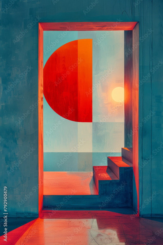 Poster a scene showing a series of minimalist posters, each featuring a different geometric arrangement of