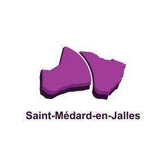 Map of Saint Medard en Jalles design illustration, vector symbol, sign, outline, World Map International vector template on white background