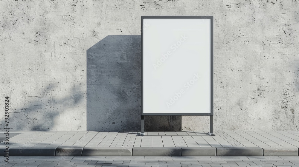 Poster blank mockup of a portable sign with a customizable base for different terrain. .