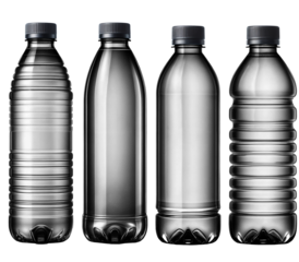 Empty Water Bottle Design Set: Packaging Template for White Labels and Mockup Design True clear plastic on a PNG transparent background