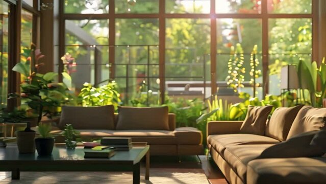 video comfortable living room with brown sofa