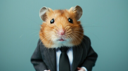 Anthromophic friendly hamster wearing suite formal business studio shot 