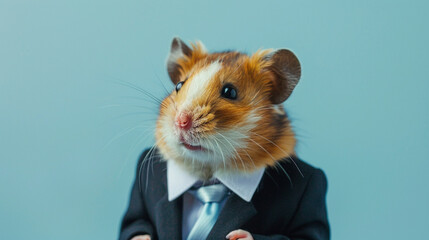 Anthromophic friendly hamster wearing suite formal business studio shot 