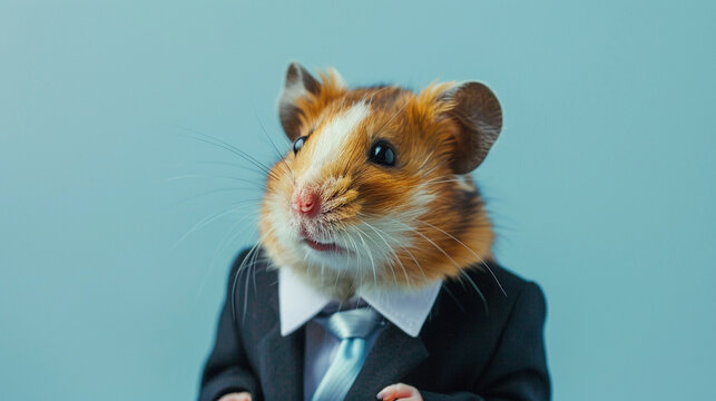 Anthromophic friendly hamster wearing suite formal business studio shot 