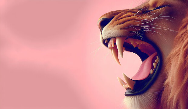 A lion with its mouth open and eyes wide open, generative ai