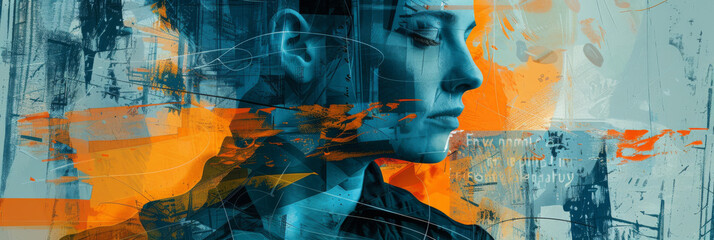 Fototapeta premium Abstract Digital Art Portrait with Surreal Blue and Orange Tones