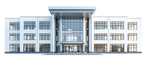 Modern school building isolated, transparent urban town workplace cityscape government office background for architecture concept element, university library design, public institution infrastructure