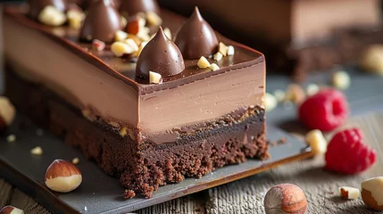 Foto op Plexiglas Mini Chocolate and Hazelnut Terrine cake slices © Pekr