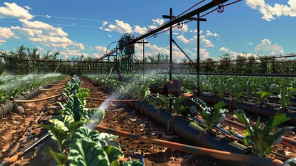 , conserving resources and optimizing crop yield. The image highlights the integration of technology with traditional farming practices.