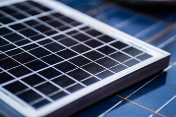 A solar panel with a black and white grid pattern. Concept of technology and innovation, as solar...