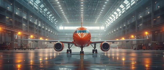 Aircraft maintenance in a hangar at the port. Concept Aircraft Maintenance, Hangar, Port, Mechanics, Aviation Industry - obrazy, fototapety, plakaty