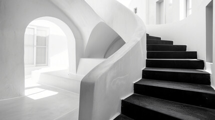 Black and white steps in the house. White architecture