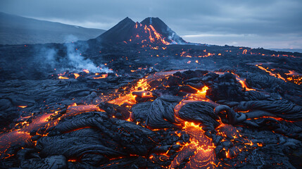 Black lava fields near Tolbachik volcano in Kamchatka