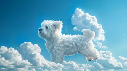 white clouds form a cute Maltese dog shape in the blue sky
