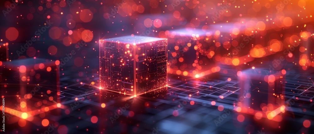 Fototapete An isometric blockchain concept for fintech. Cryptocurrency mining technology. Financial pyramid on the internet. Block chain online crypto exchange. Mining, transactional digital money. Big Data