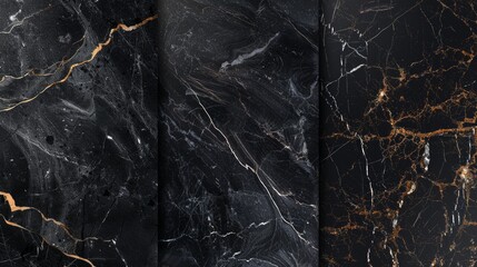 Four distinct marble varieties showcasing unique textures and patterns. Diverse and luxurious stone...