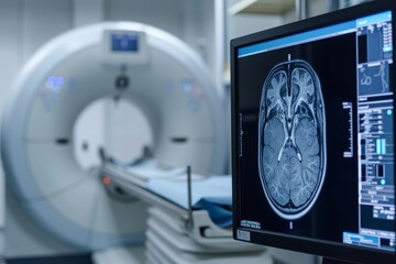 Hyper realistic shot of advanced medical imaging device providing detailed scans of internal organs and tissues