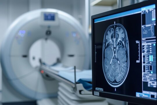 Hyper realistic shot of advanced medical imaging device providing detailed scans of internal organs and tissues